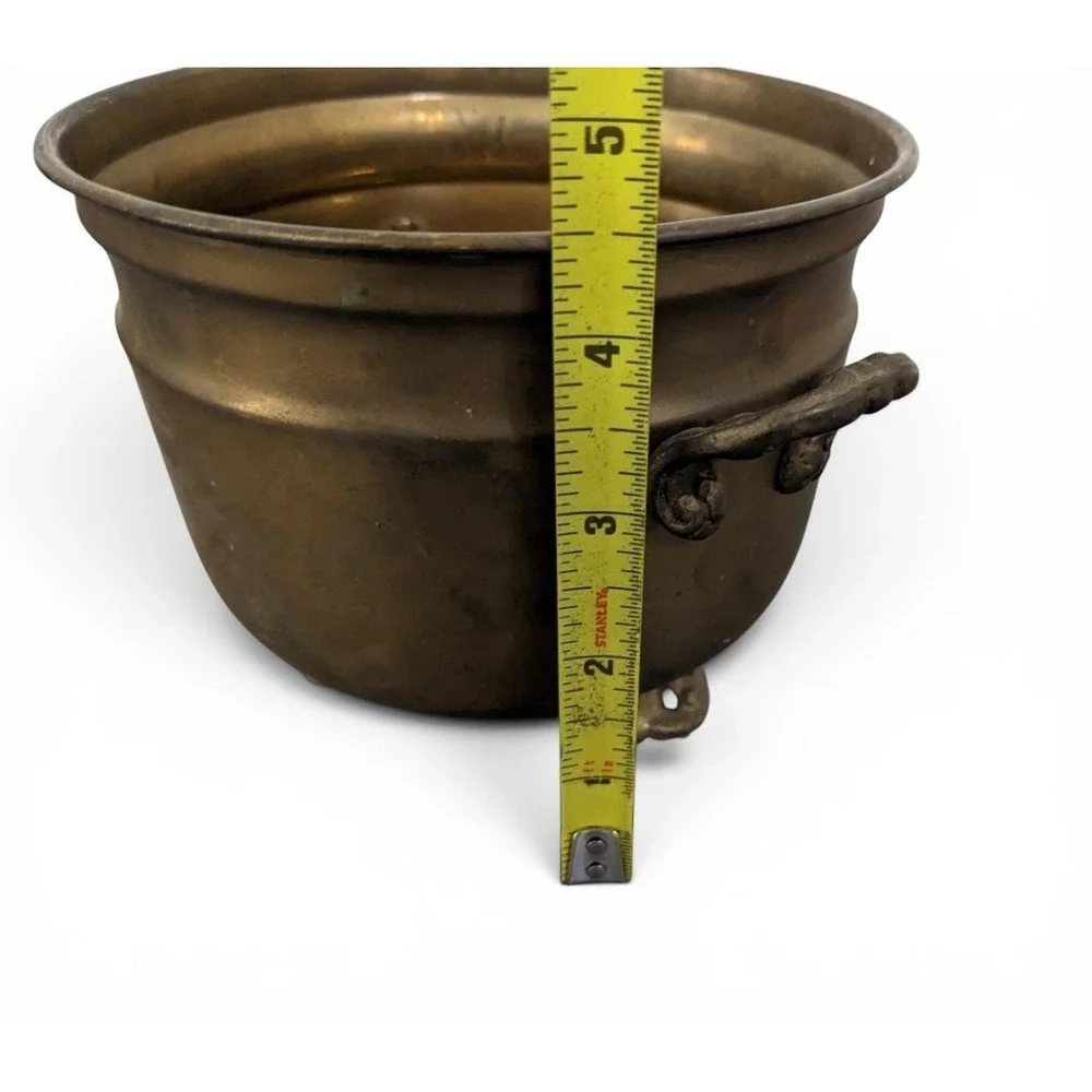 Vintage Solid Brass Planter Pot Footed 2 Handled Decor Made In India